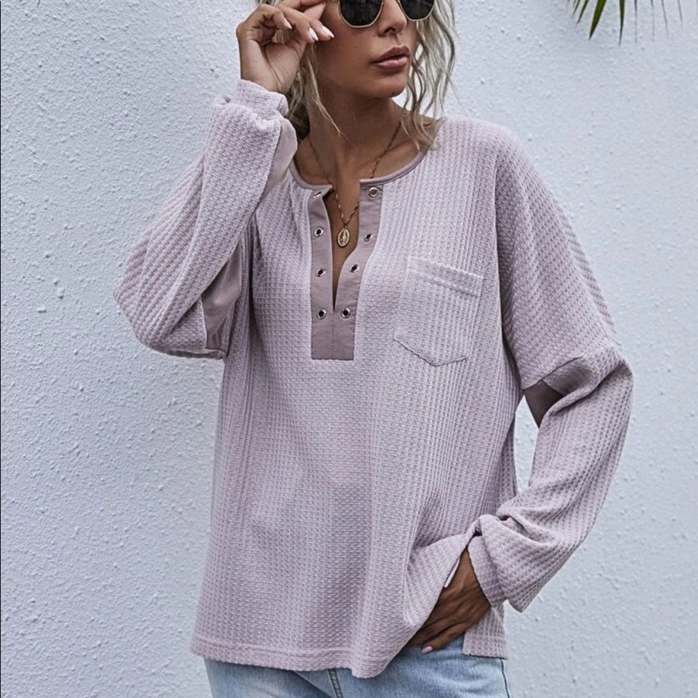 Waffle knit long sleeve top fall spring - Picture 3 of 6